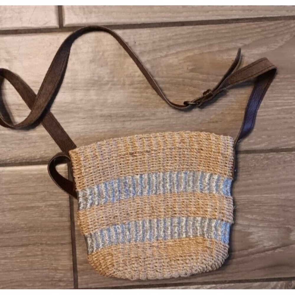 Vincent Pradier Anthropologie Natural Woven Straw Purse Crossbody Metallic, Tan